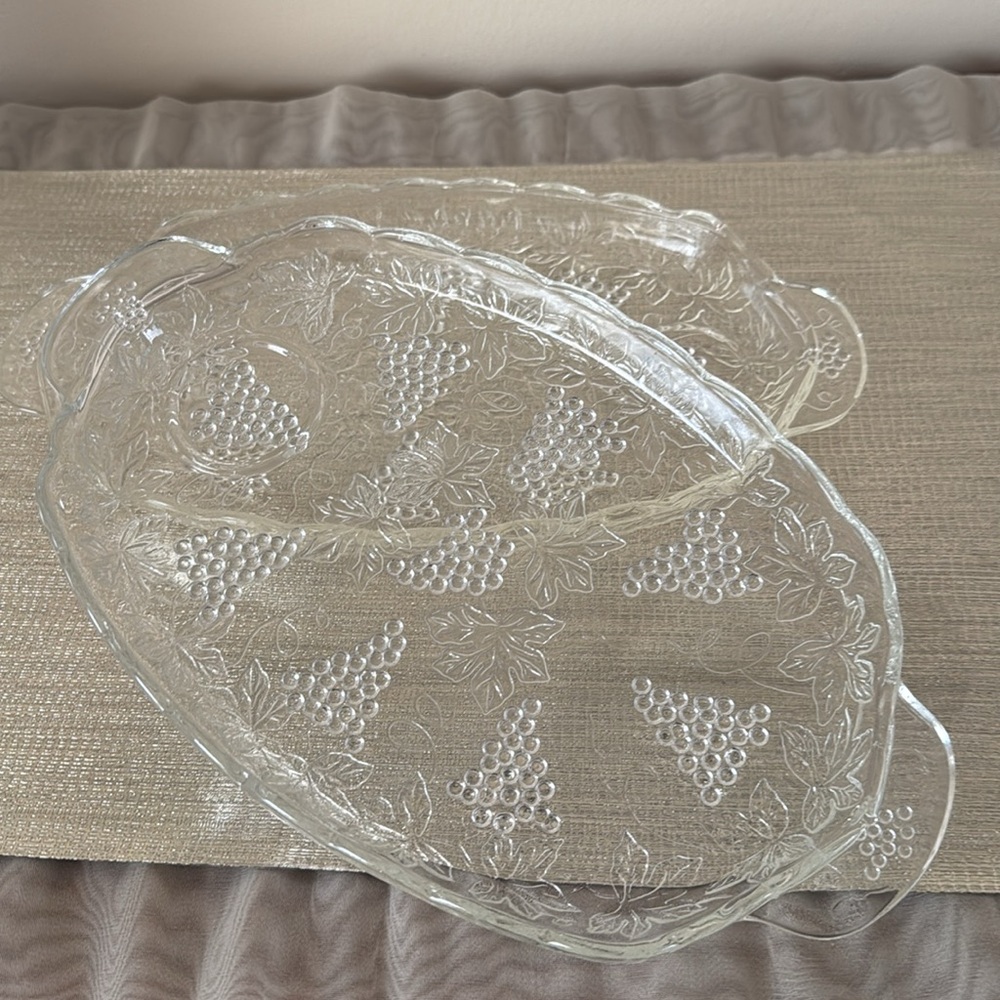 Vintage Depression Glass Plates with Grape and Leaf Design Set of 2
